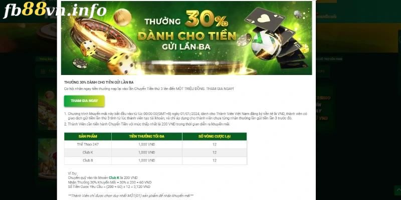 Nội dung và điều kiện ưu đãi Thưởng 30% dành cho tiền gửi lần 3